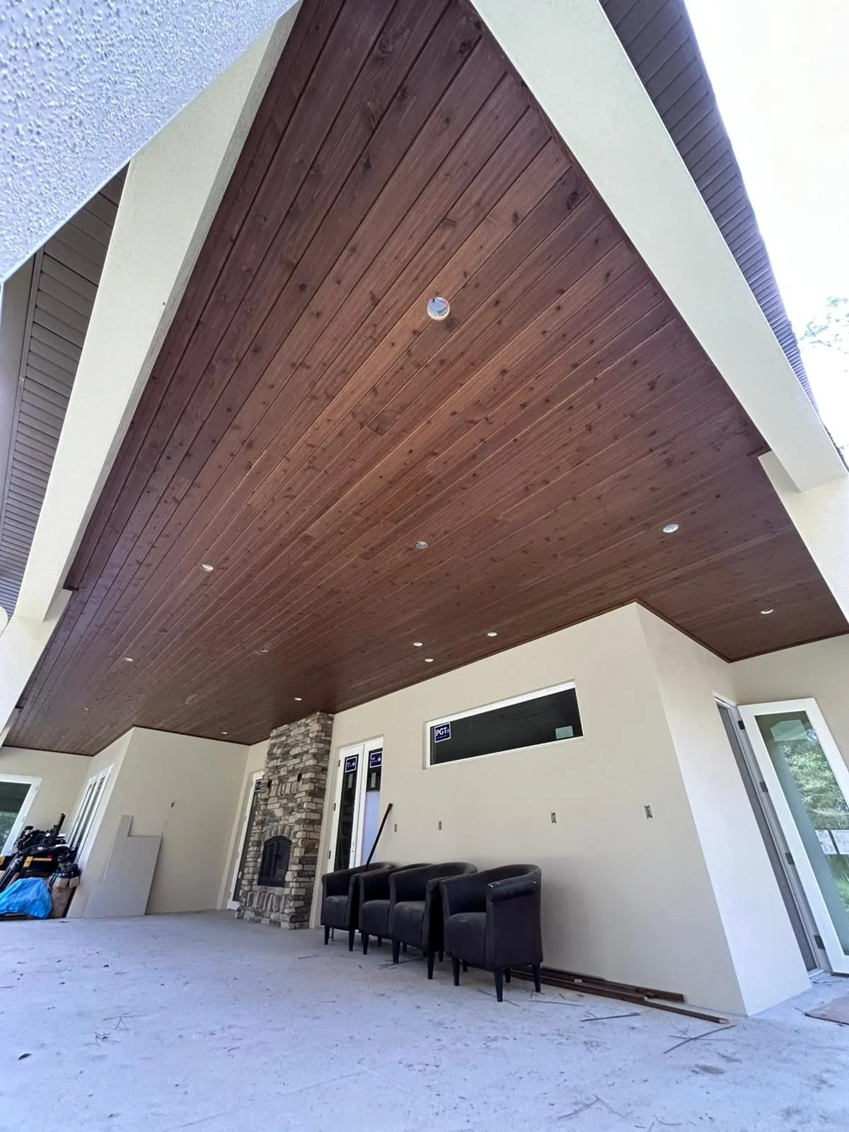 Wood tongue and groove porch ceiling